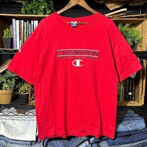 Vintage 90s Champion Embroidered Tee Red White Blue Basic Essentials Boxy Shirt